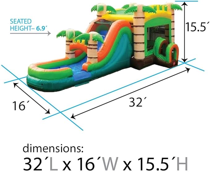 TentandTable Inflatable Bounce House Water Slide for Kids 5-12 Large, Commercial Grade Mega Bouncy Castle for Adults, Jump House, Includes Electric Air Blower, 32' L x 16' W x 15' H, Tropical Jungle