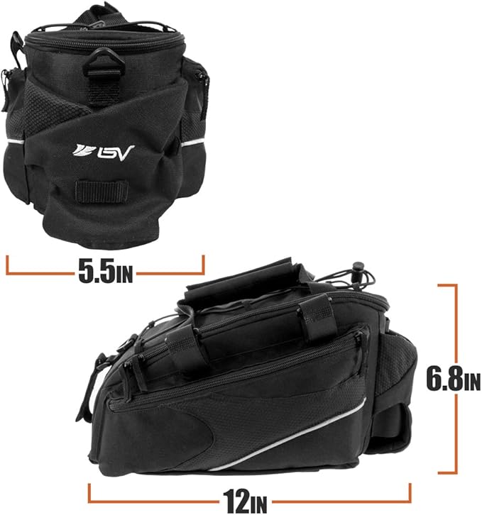BV Bike Bag - Rear Bike Saddle Bag with Secure Velcro Mount & Shoulder Strap - Pump Holder, Bottle Pocket & Reflective Trim - Ideal for Work, Commute & Everyday Cycling - Bike Bags for Bicycles