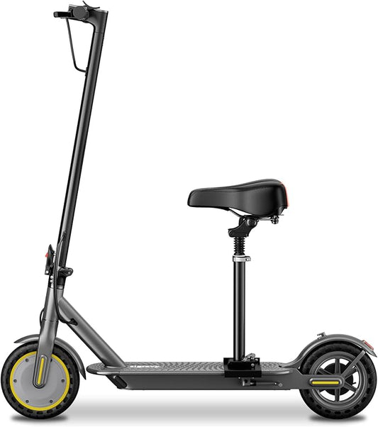 Electric Scooter, Folding E Scooter for Adults with Seat, 350W Motor, 8.5" Tire, 19MPH, 21Mile Long Range Lightweight Teens Commuting Sit Down Escooter with App, Bluetooth, Dual Brake (Seat Optional)