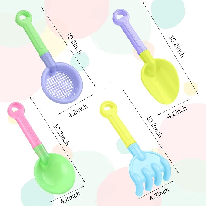 Skylety 8 Pieces Kids Beach Sand Shovels Colorful Plastic Rake Sand Sifter Toy Shovel for Teens Garden Summer Beach Toys(Cute Style)