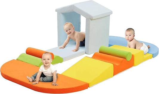 10-Piece Foam Climbing Blocks with Ramp & Stairs for Toddlers,Soft Play Gym Set,Foam Toddler Climbing Toys for Indoor Crawling,Sliding & Creative Play-Dynamic Color