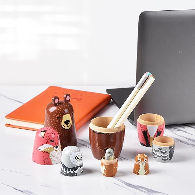 Nesting Dolls, Nesting Easter Eggs Toys, Wooden Handmade Matryoshka Dolls for Kids Birthday or Home Decoration (Bear)