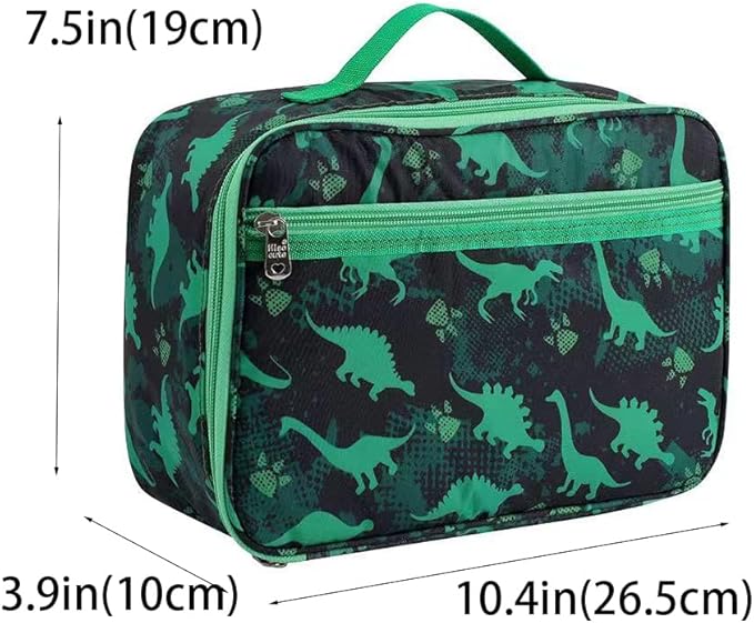 Bento Box for Kids Lunch Box Set with Reusable Kids Pouches Lunch bag Cute Toddler boys Lunch Cooler Organizer Lunch Tote (Green Dinosaur blunch bag+lunch box)