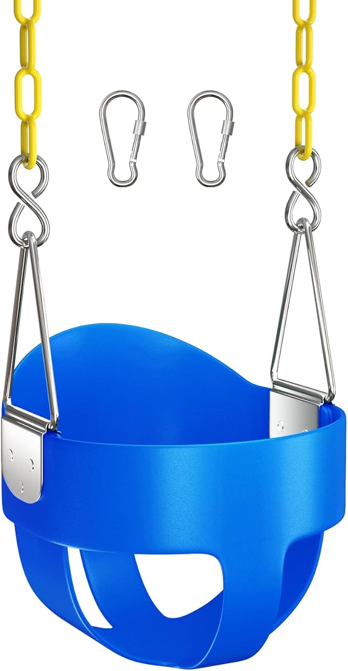 AGPTEK Full Bucket Toddler Swing Seat with Yellow Swing Chains and Carabiners for Easy Install (Blue)
