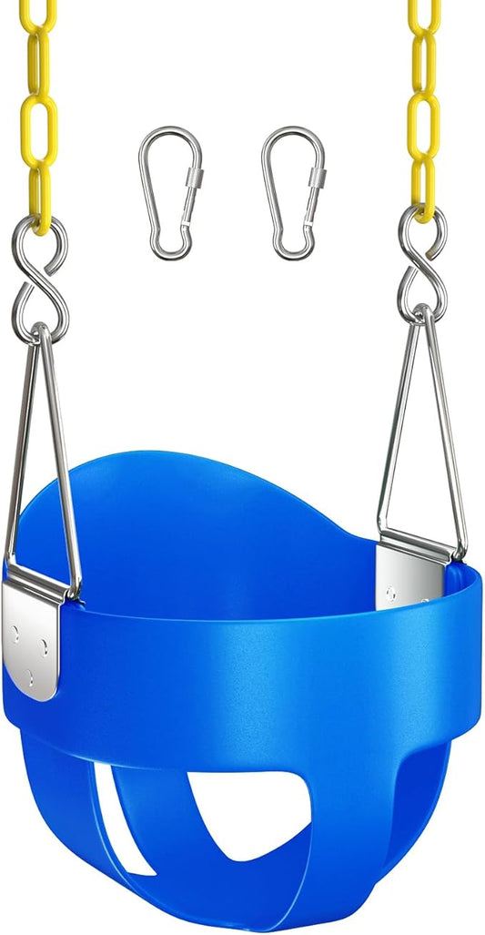 AGPTEK Full Bucket Toddler Swing Seat with Yellow Swing Chains and Carabiners for Easy Install (Blue)