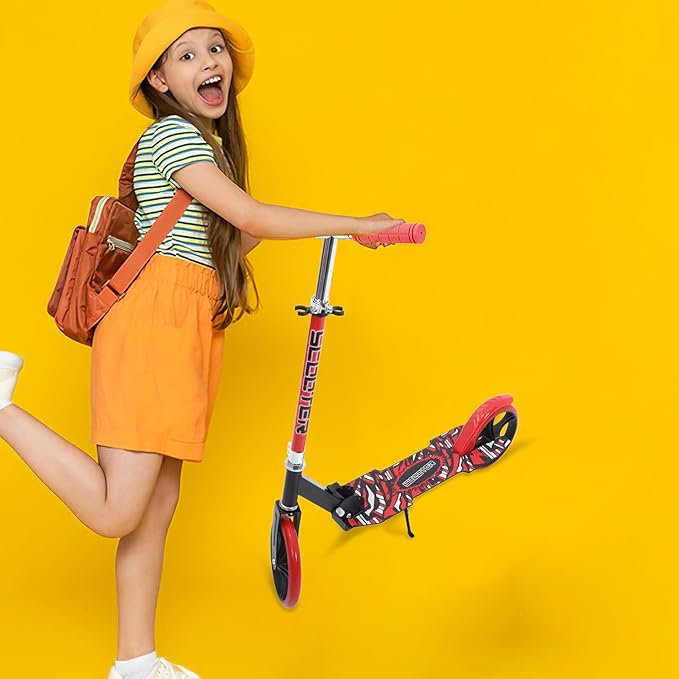 Folding Kick Scooter for Ages Lightweight Collapsible Scooter with Handlebar Height for Boys and Stable Balance Commuter Red