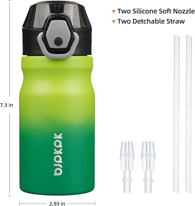 BJPKPK 14oz Insulated Water Bottle With Straw Stainless Steel Double Wall Water Bottles BPA Free Leak Proof Thermo With Lockable Flip Lid And Soft Silicone Spout,Bamboo Grove