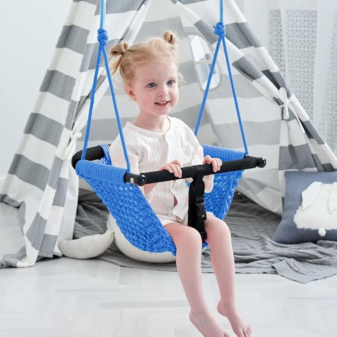 2 -in- 1 Toddler Swing. Swing Seat for Kids with Adjustable Ropes, for Kids Heavy Duty Rope Play Secure Children Swings Set, for Outdoor Indoor, (Blue+Pink)