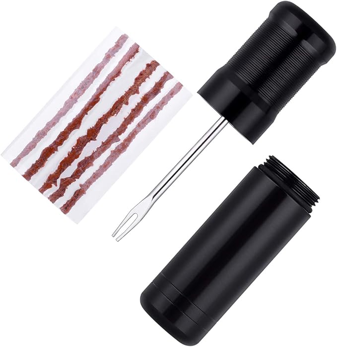 Tubeless Bike Tire Repair Kits，for Road Bicycle and Mountain Bike MTB Tires Fix a Puncture or Flat, Includes Storage Canister Plugger Tool with Plugs, 5 Bacon Strips