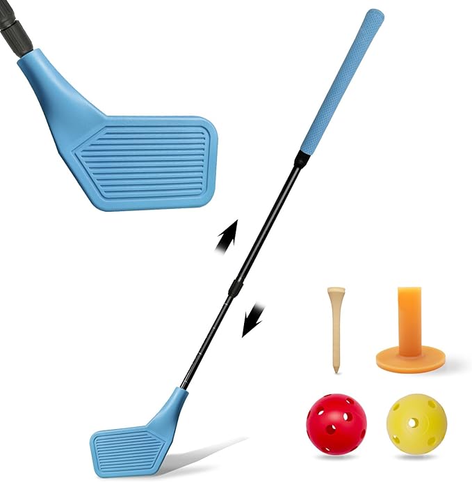 Kids Golf Club Set, Adjustable Backyard Outdoor Indoor Golf Clubs with Oversized Club Heads for Kids, Juniors, and Family Play Golf Game in Grass, Parks, Yards (Blue)