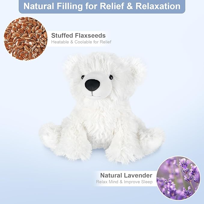 Warming Polar Bear Stuffed Animal, Microwavable Heating Pad for Soothing & Stress Relief, Stuffed Bears Plush Toys with Lavender Scent, Plushies White Bear Gifts Kids & Adults