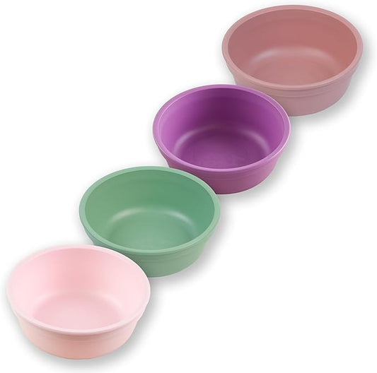 Re-Play 12 oz. Toddler Bowls Set of 4 - Kids Deep-Walled, Durable & Reusable Snack and Meal Bowls, Dishwasher & Microwave Safe, BPA-Free, Made in USA from Recycled Plastic, Blossom
