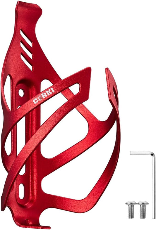 Corki Cycles Bike Water Bottle Holder Aluminum Alloy, Universal Bike Water Bottle Cage for Road, Mountain and Gravel Bikes -1 Pack - Red