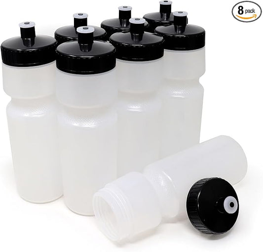 Rolling Sands USA Made Reusable 24 oz Sports Water Bottles, 8 Pack, BPA-Free, Easy Open Pull-Top, Fits Most Bike Cages, Dishwasher Safe, Lightweight - for Kids to Adults, Clear Frost