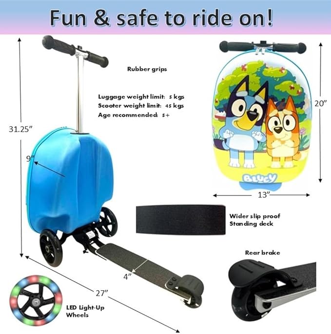 Fast Forward Kid’s Licensed 18" Ride-On Suitcase Scooter - Lightweight Carry-On Foldable Scooter Luggage