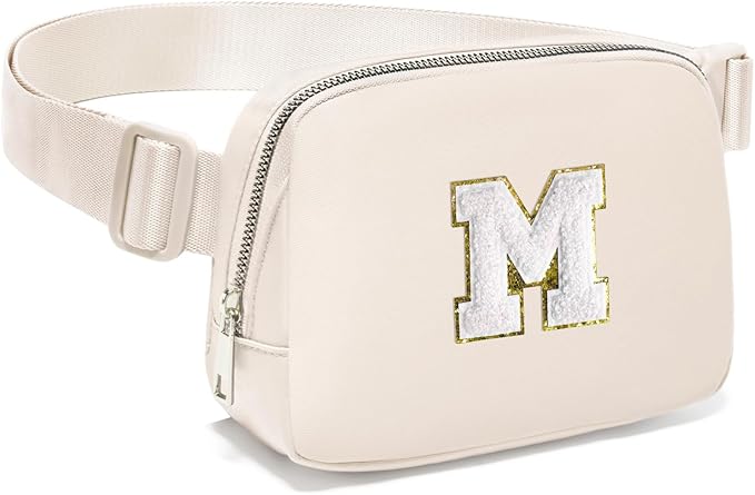 Gitus Birthday Gifts for 8 9 10 11 12 13 Year Old Girls Personalized Fanny Pack Crossbody Bags with Initial Letter Patch Belt Bag for Teen Girls Cute Trendy Stuff Travel Essentials (Ivory-M)