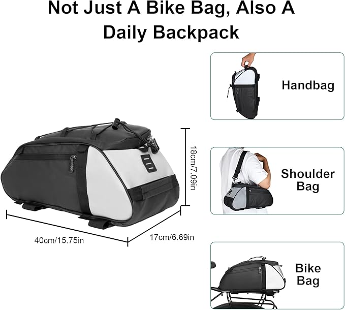 Dreamoon Waterproof Bike Rear Rack Bag, 10L Large Capacity Bicycle Trunk Bag, Reflective Cycling Saddle Panniers with Shoulder Strap, Bike Backseat Bag for Commuter & Outdoor Travel