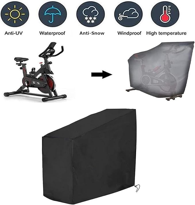 Exercise Bike Cover, Upright Cycling Protective Cover Stationary Bike Cover for Indoor & Outdoor, Dustproof Waterproof Fitness Bicycle Cover with Drawstring, Black, 56x49x23 In