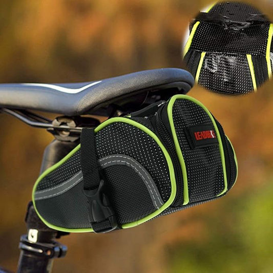 Ryhpez Bike Saddle Bag, Bicycle Bag Back Seat Pouch Mountain Bike Pocket Pack Waterproof Strap-on Seat Bag for Outdoor Night Safety Ride, Convenient with Reflective Stripes - Green