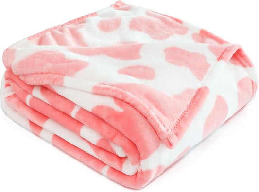 Light Pink Kids Blanket - Soft Fleece Cow Print Throw for Nursery, Crib, Stroller - Cute Girls Birthday Gifts, Room Decor 40"x50"