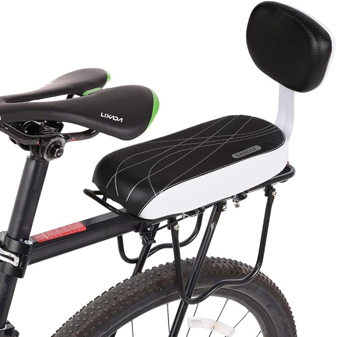 Lixada Bicycle Back Seat Cycling Bike Mountain Bike PU Leather Soft Cushion Rear Rack Seat with Back Rest