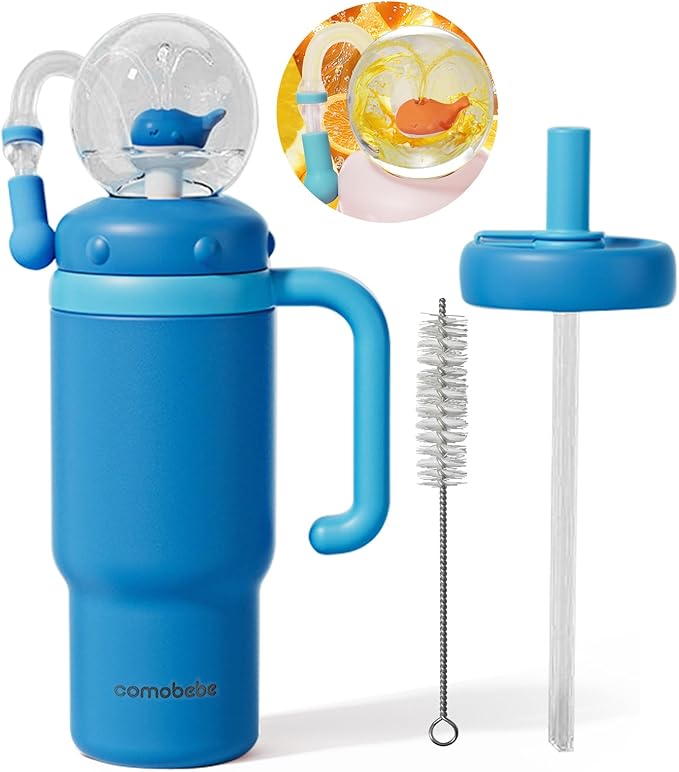 Insulated Whale Fountain Cup, 24 oz Stainless Steel Travel Mug with Handle, Leak-Proof Straw Cup, 2025 model - Washable. Suitable for children, teenagers and adults (royalblue)
