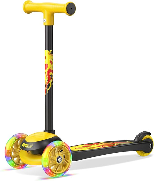 3 Wheel Scooter for Kids, Smooth Light Up LED Front Wheels, Wide Anti Slip Deck, Rear Foot Brake, Easy Lean to Steer Maneuvering, Indoor & Outdoor Ride On Toys for Ages 2 Up