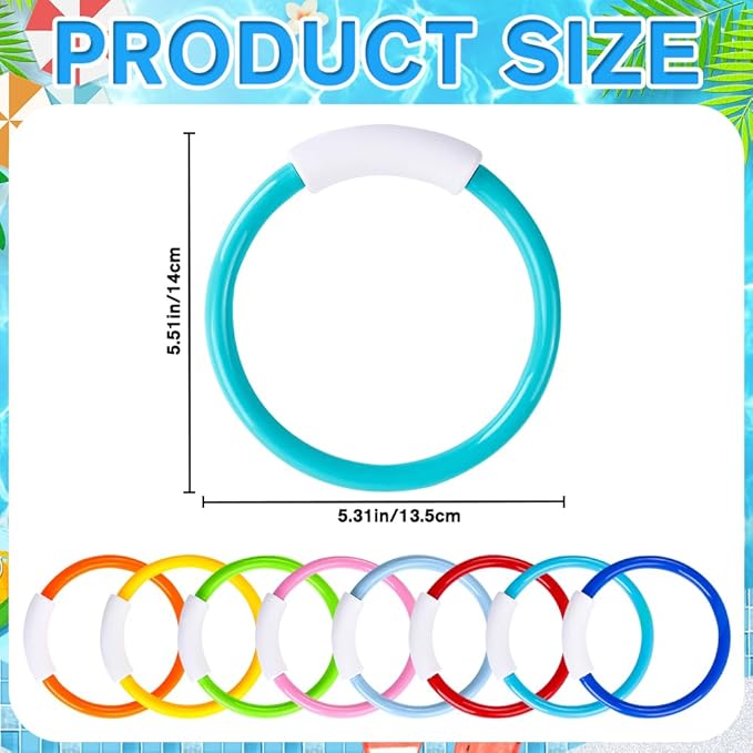 8PCS Pool Diving Swim Toys Colorful Underwater Training Sinking Throwing Dive Rings for Kids Summer Pool Swimming Party Favor Games