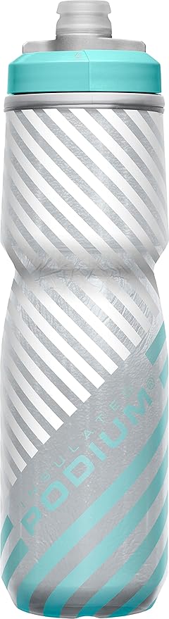 CamelBak Podium Chill Bike Insulated Squeeze Water Bottle Grey/Teal Stripe, 24oz