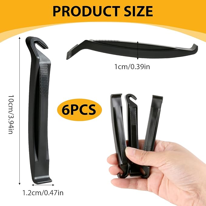 6 Pcs Bicycle Tire Levers Repair, Portable Durable Bike Changing Tire Spoon, Premium ABS Removal Tubular with Ergonomical Molded Texture Handle Bump, Biking Lover for Road Mountain (Black)