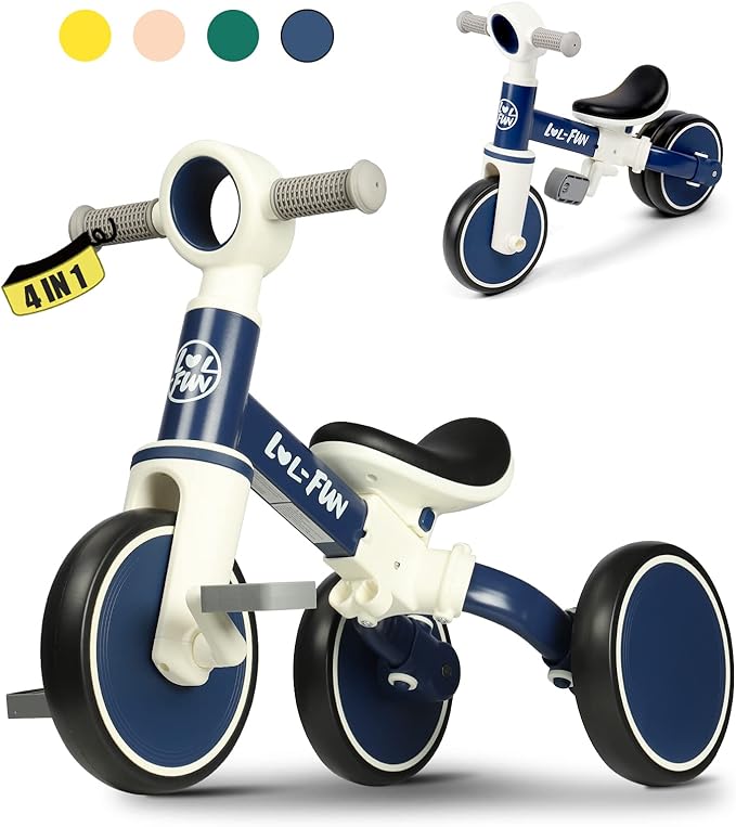 LOL-FUN Baby Balance Bike Toy for 1 2 Year Old Boys Girls Gift Toddler Tricycle 1-3 Year Old with Removable Pedal, 4 in 1 Trike for Ages 1-3 Present