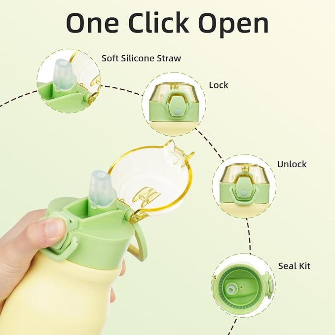 BJPKPK Stainless Steel Insulated Water Bottle With Straw Lid 25oz Reusable Metal Thermo Bottles Keep Cold And Hot,Lime