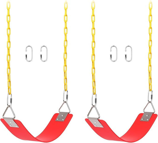 2 Pack Swing Sets, AGPTEK Swing Seat with 66 Inch Anti-Rust Chains Thermoplastic Coated, Support 250lb, Seat Cushion Accessories Replacement with Snap Hooks for Outdoors, Playground (Red)