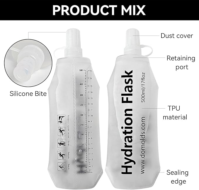 2Pcs 150ml Soft Flask Folding TPU Hydration Flask Running Water Bottle(5.29 oz), Water Pouch for Running Vest, Hiking, Cycling (White 150ml*2)