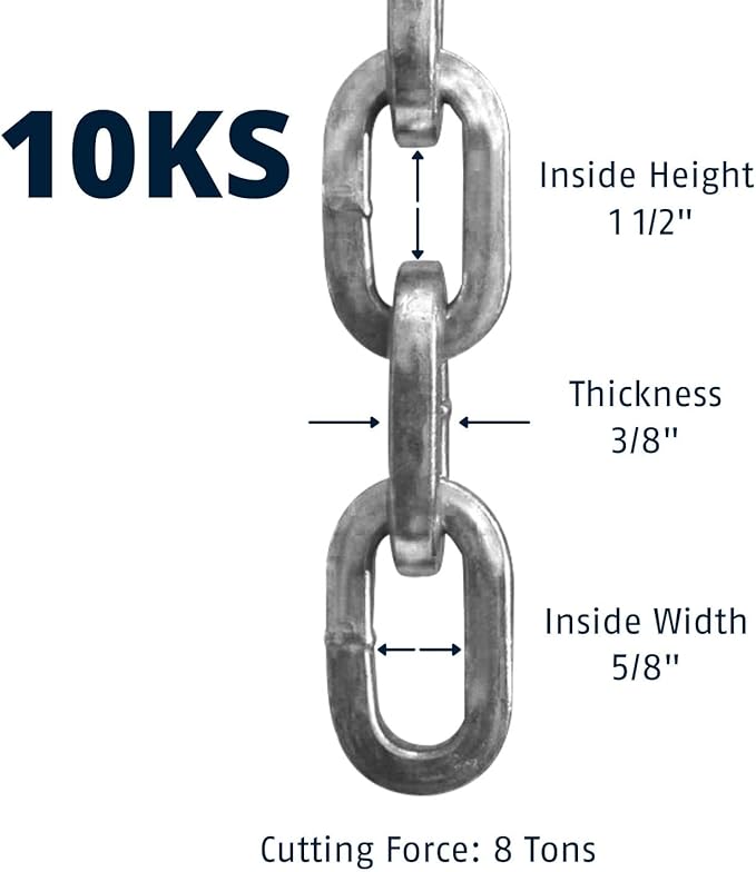 ABUS Hardened Steel 10KS 6 Foot x 3/8" Thick Square Security Chain for Bikes, Containers, Trailers, ATV's, Motorcycles and Personal/Industrial Property