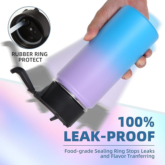 Volhoply 16 OZ Kids Water Bottle Bulk 4 Pack,Insulated Sports Bottles with Straw Lid,Stainless Steel Bottle with Handle Keep Cold,Double Wall Vacuum Tumbler Cups for School,Girls(Assorted, 4)