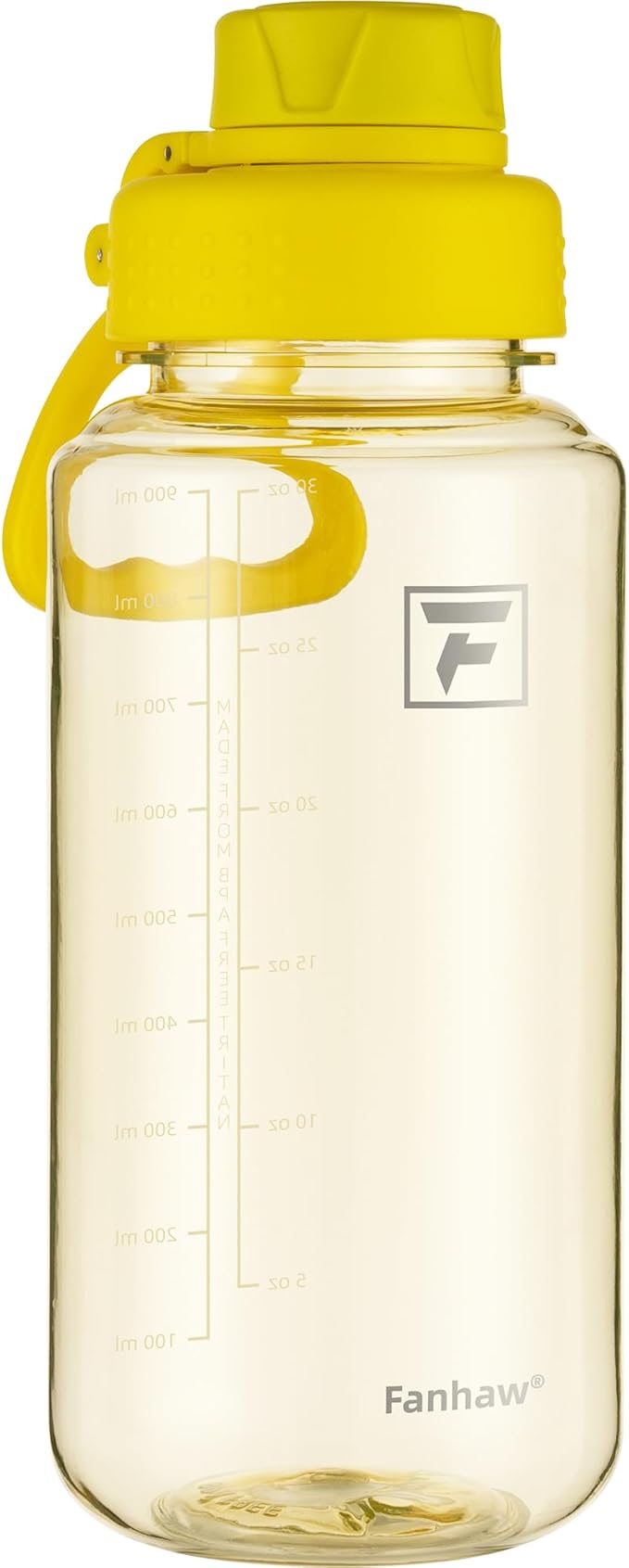 Fanhaw 32 oz Clear Water Bottle with Fast-Flow Spout Lid, BPA-Free Tritan, Wide Mouth, Leakproof, Reusable Bottle for Gym, School, Office, Travel (Imperial Yellow)