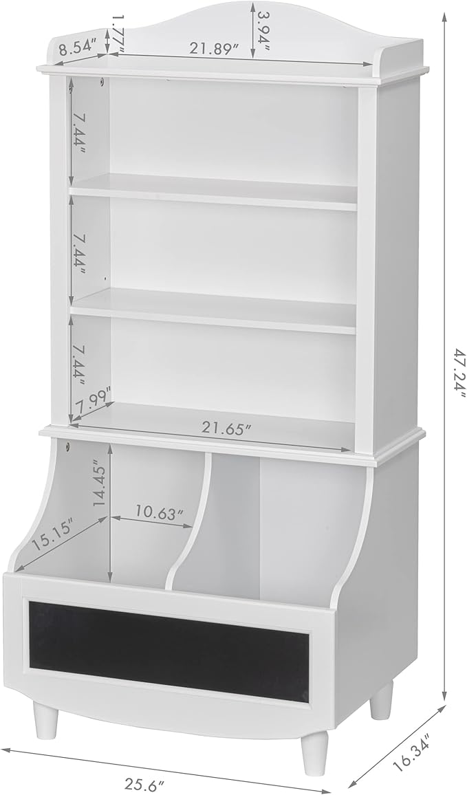 UTEX Wood Open Bookshelf and Toy Storage, Bookcase with Blackboard and Cubbies, Toy Organizer Cabinet, Bookshelves Display Stand for Toddlers, Kids, White