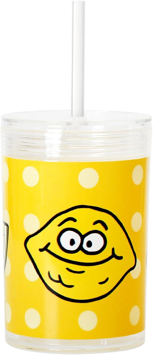 Youngever Kids Tritan Cup with Straws, Reusable 14 Ounce Toddler Cup with Lid and Straw, Unbreakable Kids Tritan Tumbler with Straw (Lemon)