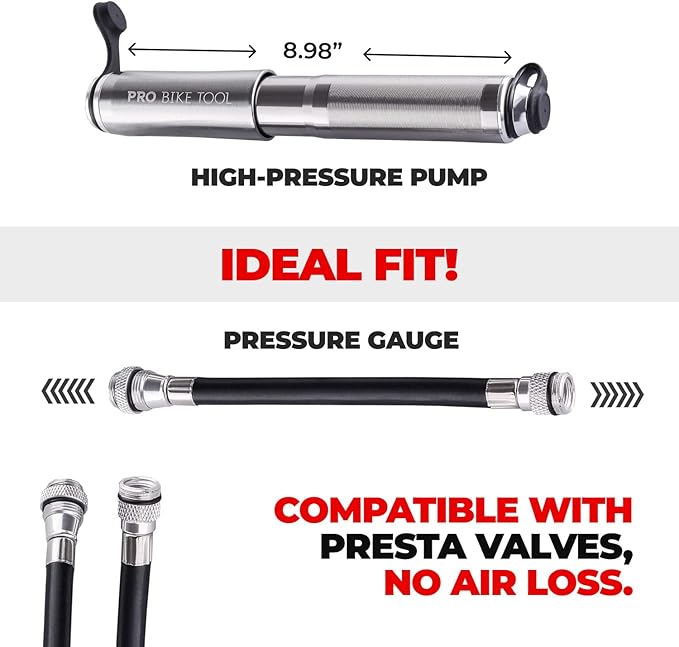 Pro Bike Tool Mini Bike Pump - Compact and Portable Bicycle Tire Pump for Fast Inflation - Compatible with Presta and Schrader Valves - Lightweight and Durable Design - Essential Bicycle Accessories
