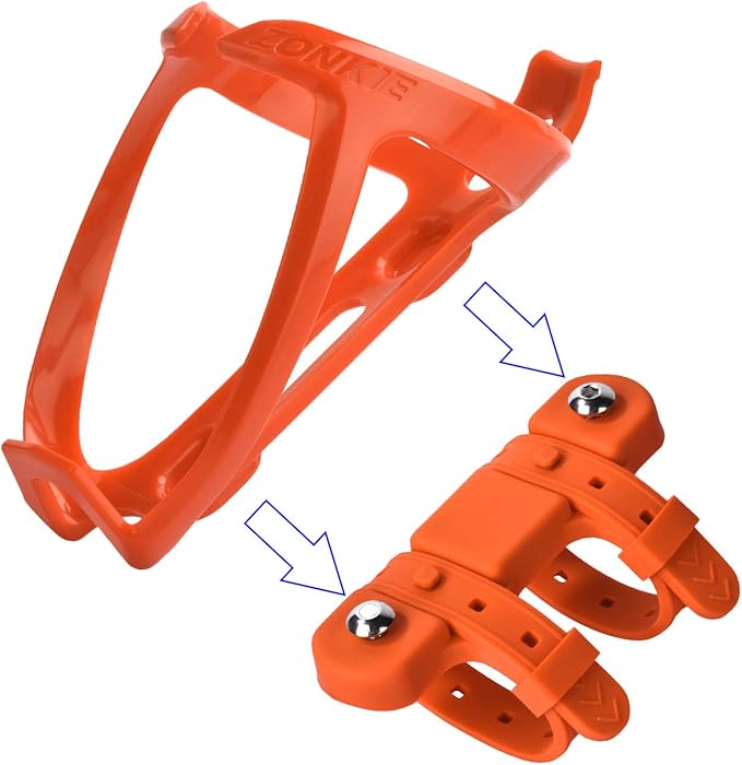 ZONKIE Bicycle Bottle Cages, Plastic Bike Bottle Holder with Cage Mounting Base (Orange)