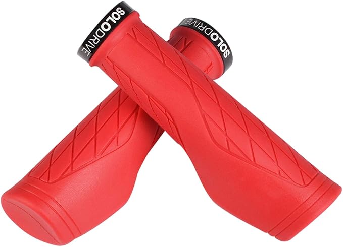 SOLODRIVE Ergonomic Design Mountain Bike Grips, Comfortable Bicycle Handlebar Grips, Single Lock-on and Non-Slip MTB Handle, Fit MTB, E-Bike, Hybrid, Scooter