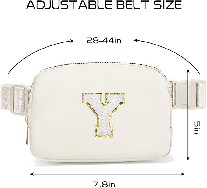 Gitus Birthday Gifts for 8 9 10 11 12 13 Year Old Girls Personalized Fanny Pack Crossbody Bags with Initial Letter Patch Belt Bag for Teen Girls Cute Trendy Stuff Travel Essentials (Ivory-Y)