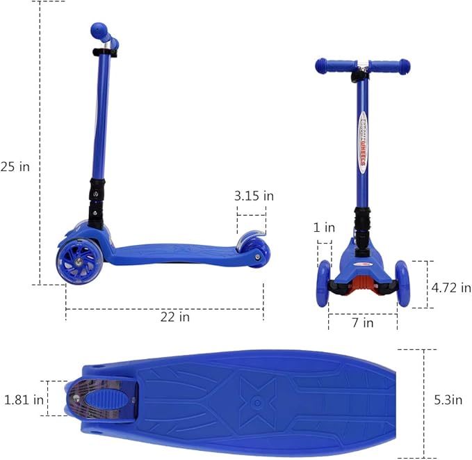 ChromeWheels Foldable Scooters for Kids, Deluxe Kick Scooter 4 Adjustable Height 132lbs Weight Limit 3 Wheel, Lean to Steer LED Light Up Wheels, Best Gifts for Girls Boys Age 3-12 Year Old