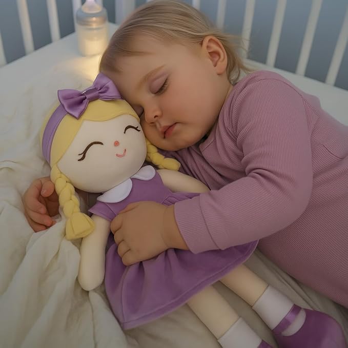Soft Baby Doll Toys (16'') Baby Rag Doll for Girls Birthday Gift Christmas Plush Toys Gift for Toddler Kids (Purple)