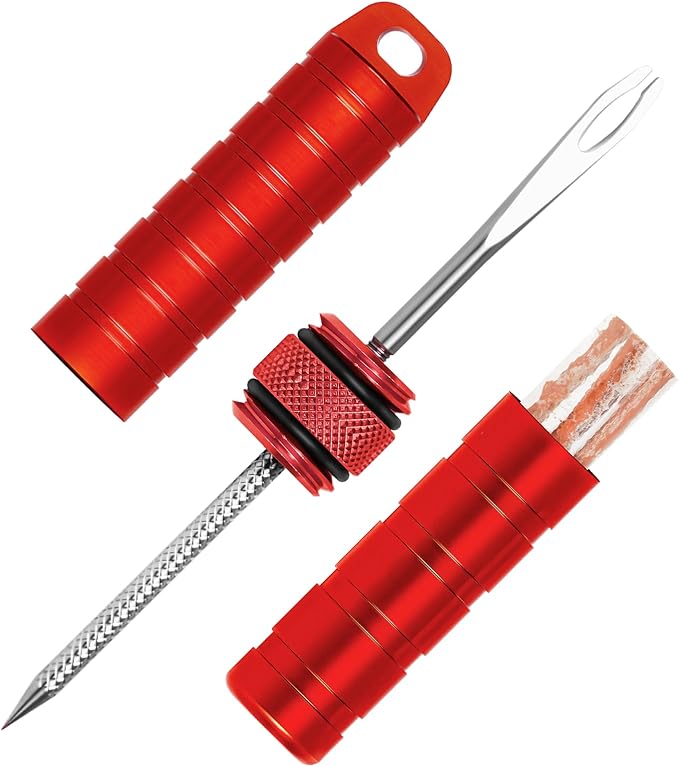 BWSHLF Tubeless Bike Tire Repair Kit for Mountain Bikes & Road Bicycles, Tubeless Tire Plug Kit with Storage Canister, Reamer, Insertion Fork, 10 Bacon Strips, Fix a Puncture or Flat, No Glue Needed