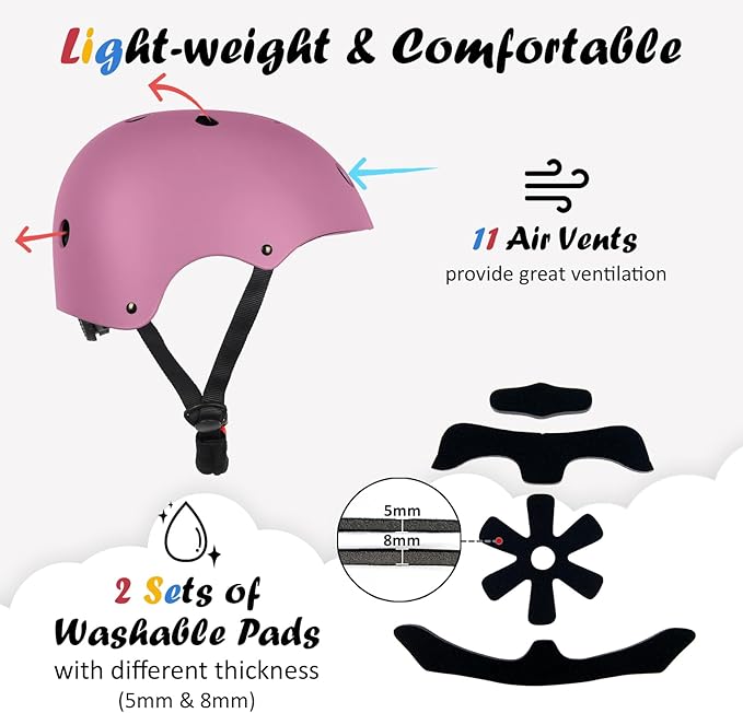 Kids Bike Helmet, Adjustable and Multi-Sport, from Toddler to Youth, 3 Sizes