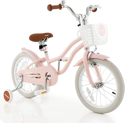 BABY JOY Kids Bike, 12 14 16 18 20 Inch Boys Girls Bike w/Adjustable Seat, Removable Basket, Handbrake & Coaster Brake, Training Wheels or Kickstand, Kids Bicycle with Multi-Color