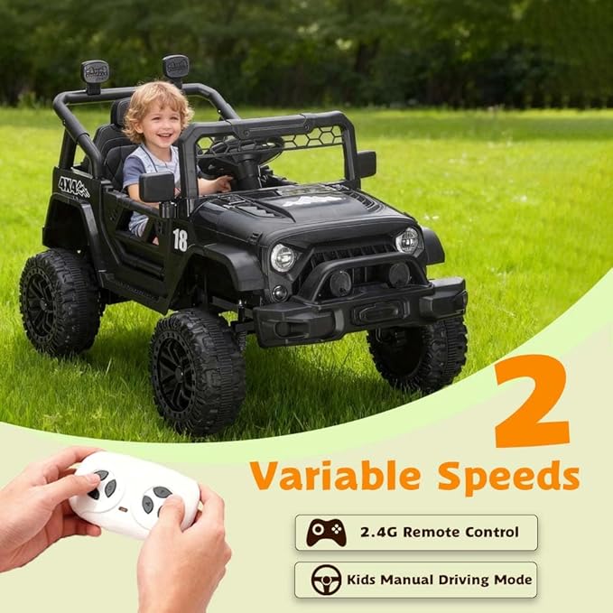12V Kids Car, 4x4 Electric Car for Kids with Remote Control, LED Headlights & Music, Ride-On Truck Toy Gift for Boys Girls 3-8 Years (Black)