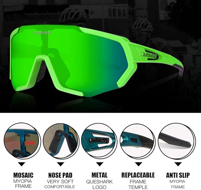 Queshark Cycling Glasses, Sports Sunglasses for Men Women, 1 Polarized 2 HD Lens, Polarized Sunglasses for Cycling Running